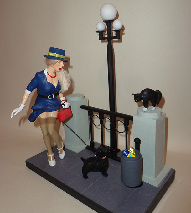 Sculpture: Pin-up girl with dog, 1960s Sculpture: Pin-up girl with dog, 1960s